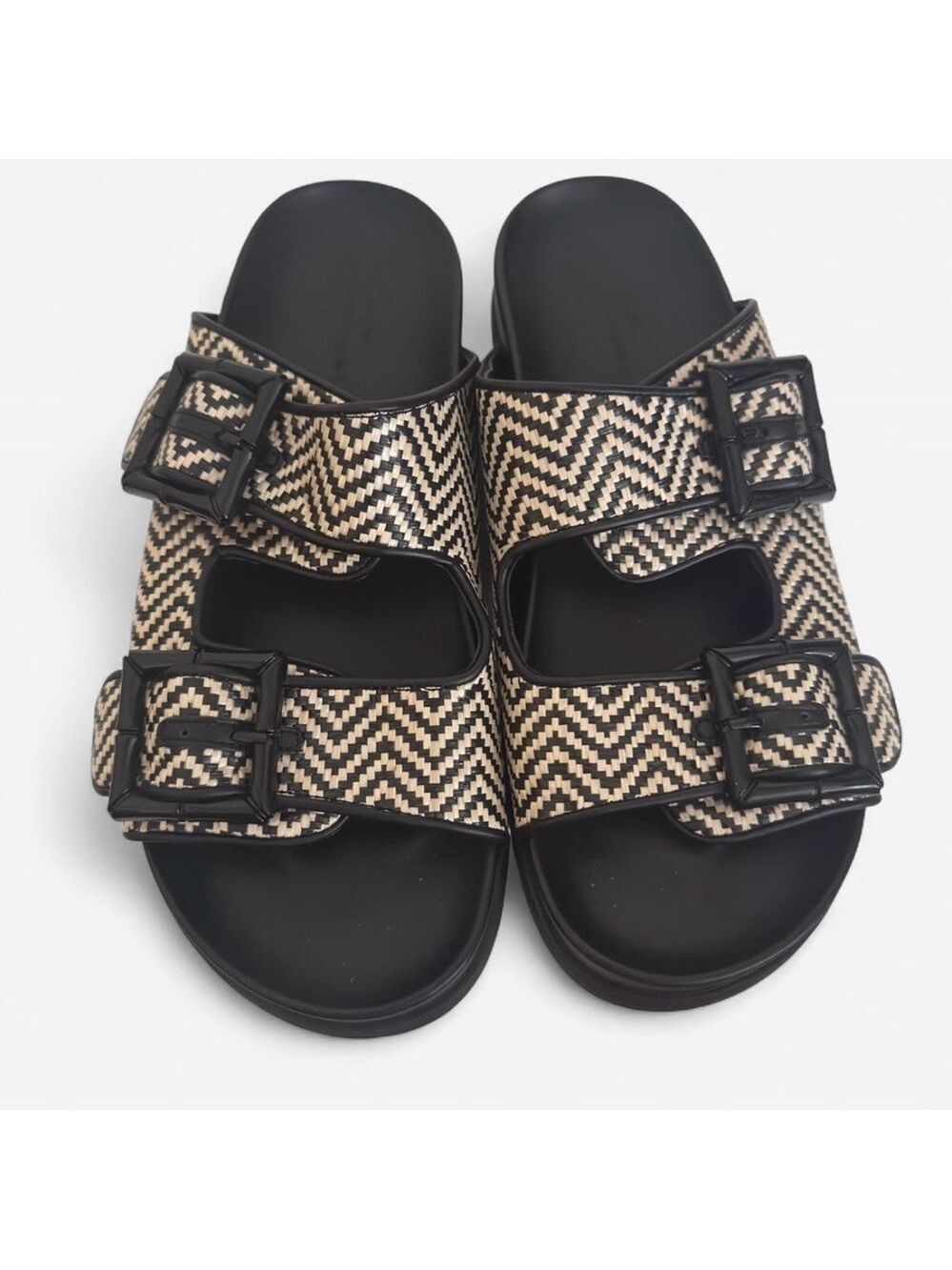 Black and Tan Zigzag Sandals